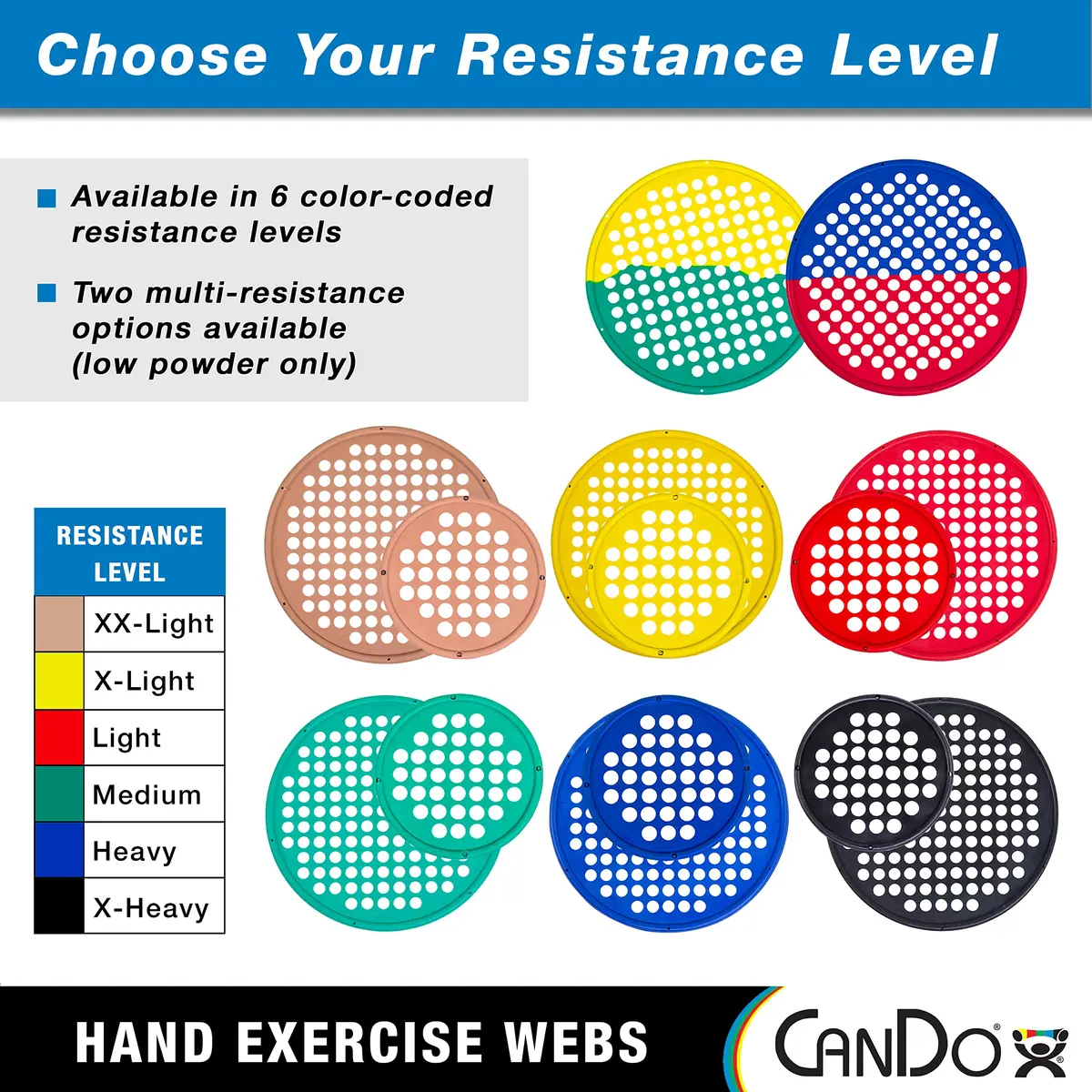 CanDo Hand Exercise Webs for Physical Therapy, Grip Strengthening, and Hand, Finger, Wrist Resistance Workouts, Portable Size, Latex Free, 14" Diameter (XX-Light) - view 3