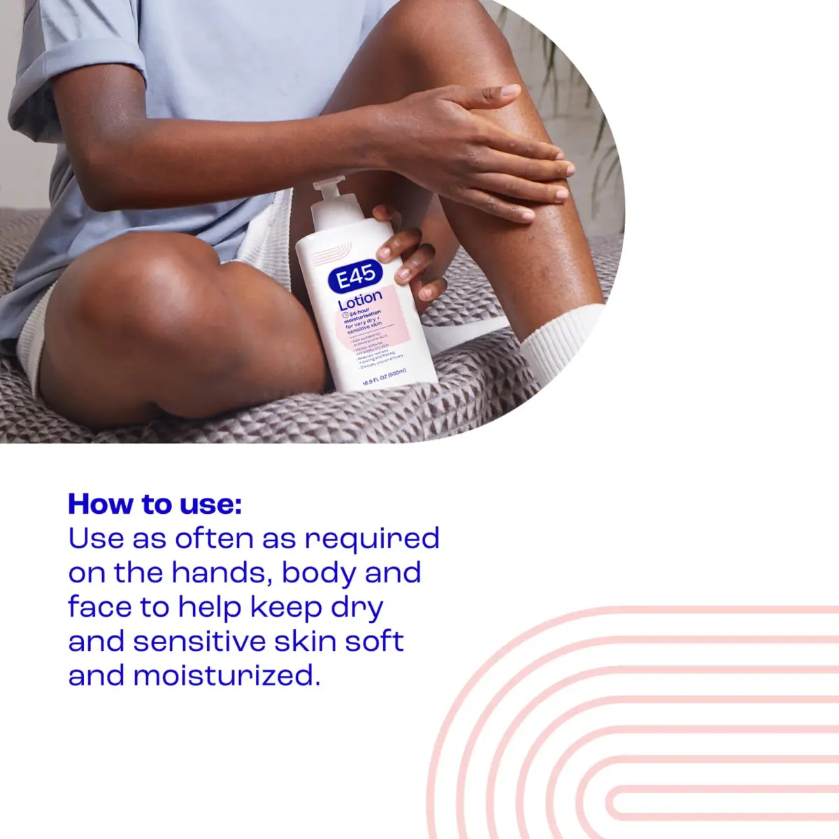E45 Moisturising Lotion for Sensitive Skin, Fragrance-Free, 500 ml (16.9 fl oz) | Dermatologically Tested for 24-Hour Hydration - view 5