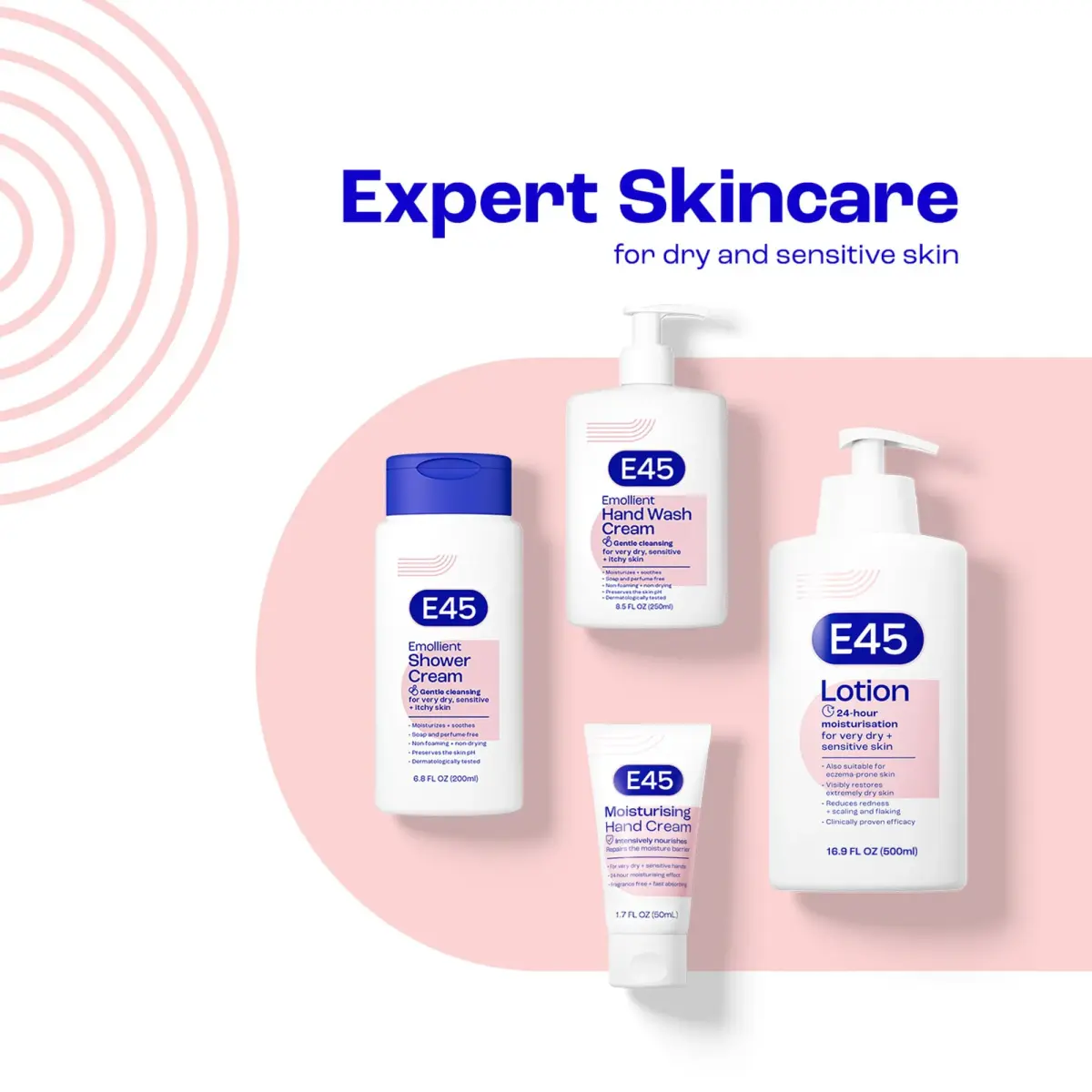 E45 Moisturising Lotion for Sensitive Skin, Fragrance-Free, 500 ml (16.9 fl oz) | Dermatologically Tested for 24-Hour Hydration - view 6