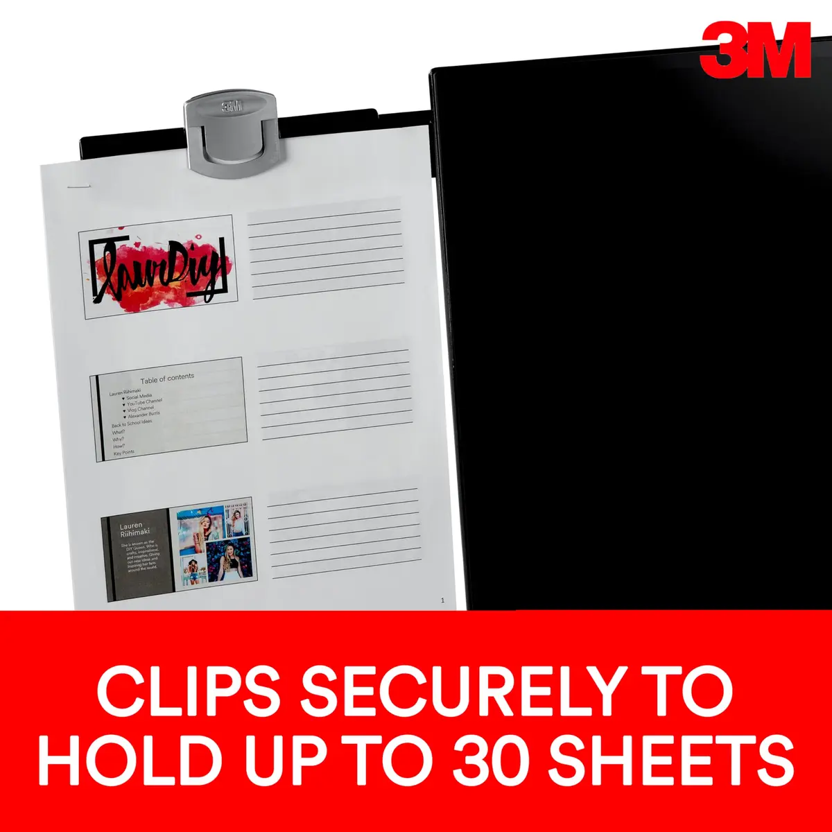 3M Monitor Document Clip with Command Adhesive, Black, 2.6cm (0.75 in) | Holds 30 Sheets - view 3