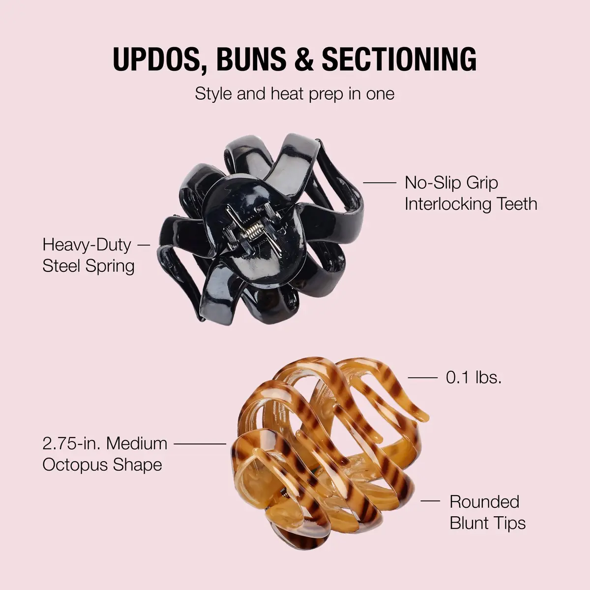 Scunci by Conair Black & Tortoise Octopus Claw Clips 2 Count | Strong Hold for Thick Hair - view 4