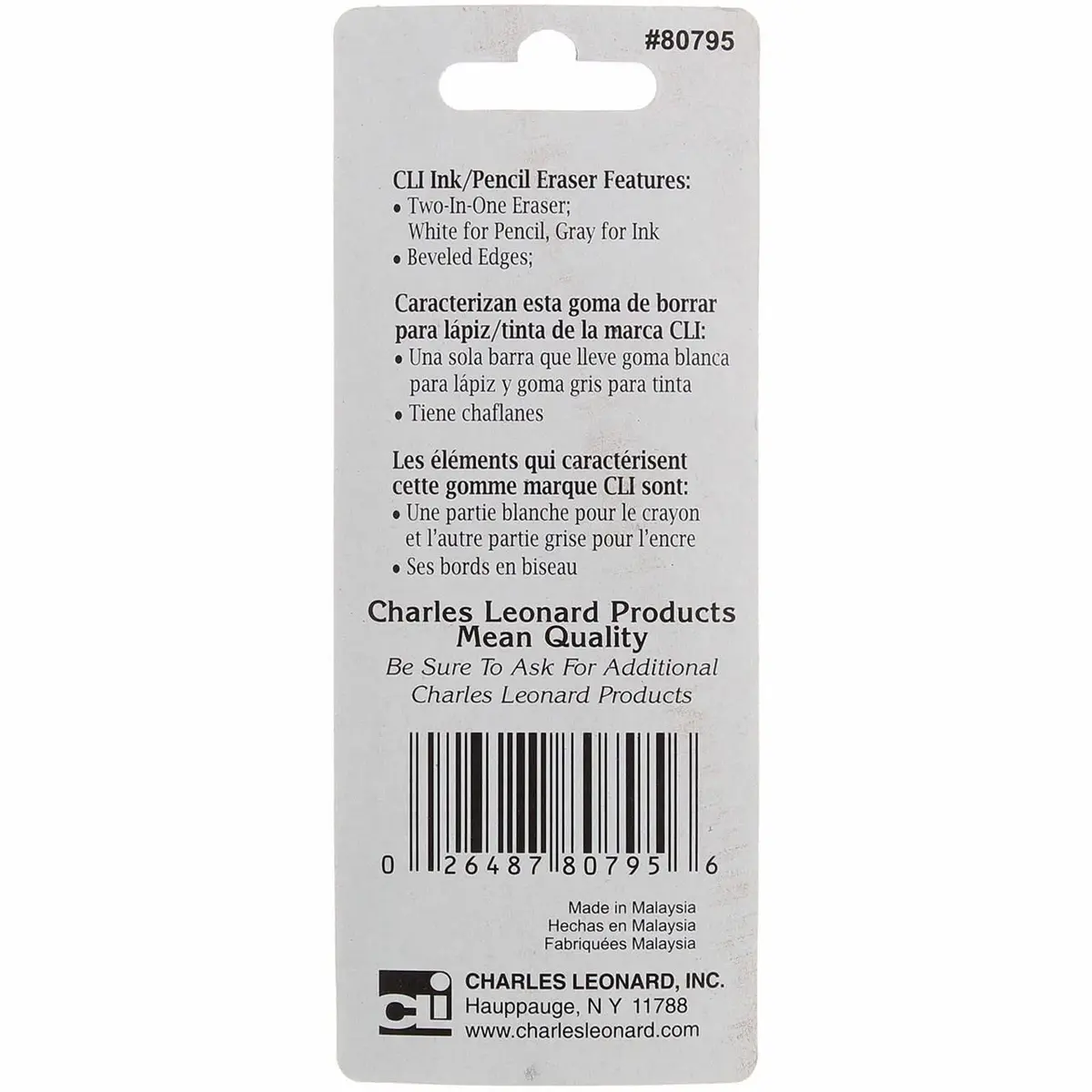 Charles Leonard 2-Sided Ink and Pencil Eraser Gray/White | Smudge-Free Erasures for Home, School, and Office - view 2