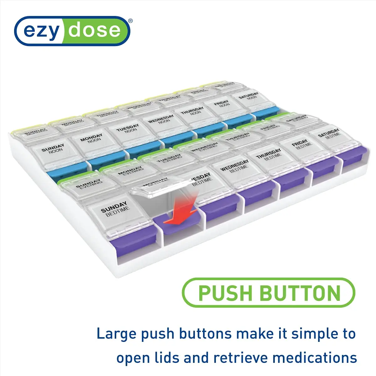 Ezy Dose Weekly Pill Organizer 4x a Day, 7-Day, 2XL | Large Compartments for Meds & Vitamins - view 5