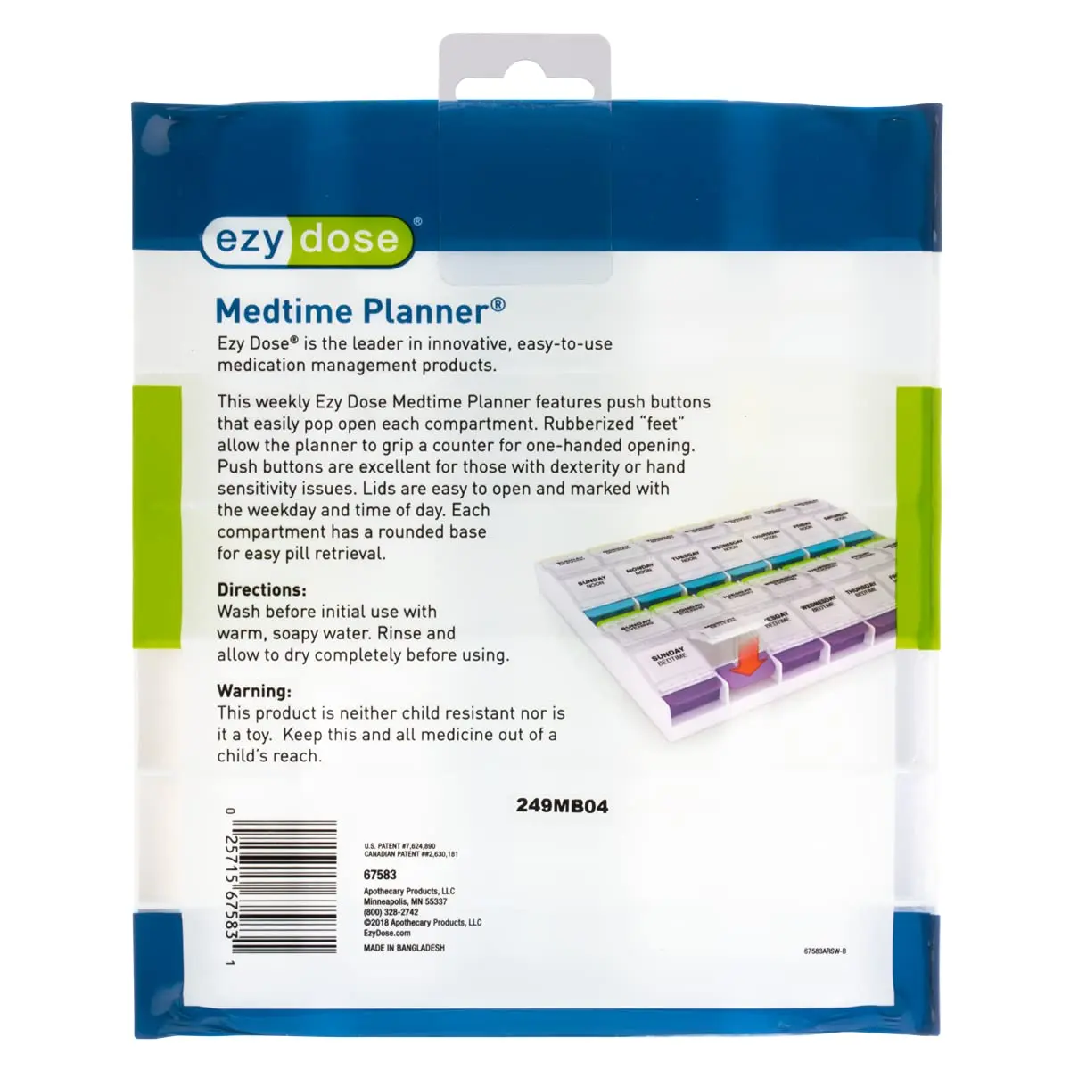Ezy Dose Weekly Pill Organizer 4x a Day, 7-Day, 2XL | Large Compartments for Meds & Vitamins - view 6
