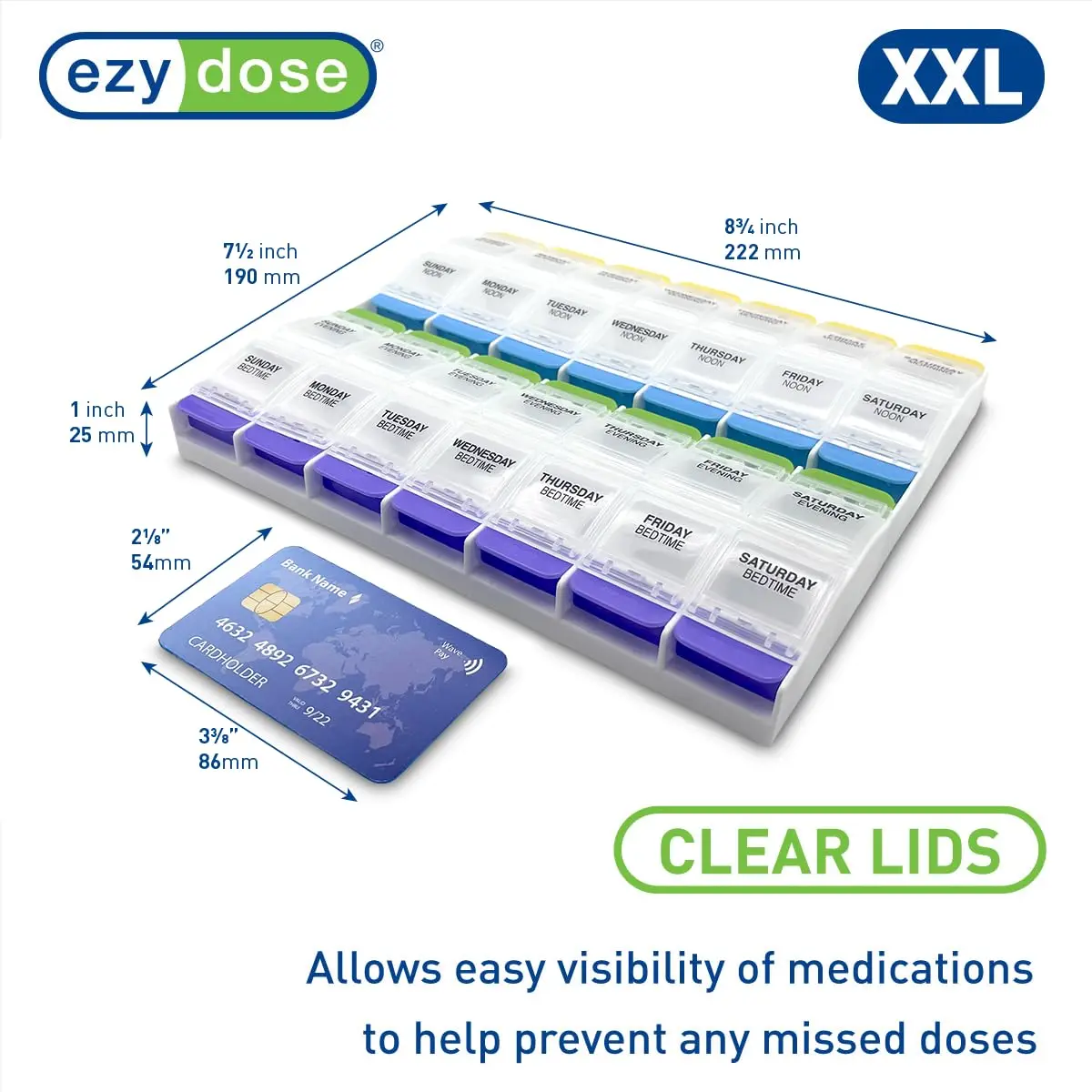 Ezy Dose Weekly Pill Organizer 4x a Day, 7-Day, 2XL | Large Compartments for Meds & Vitamins - view 2