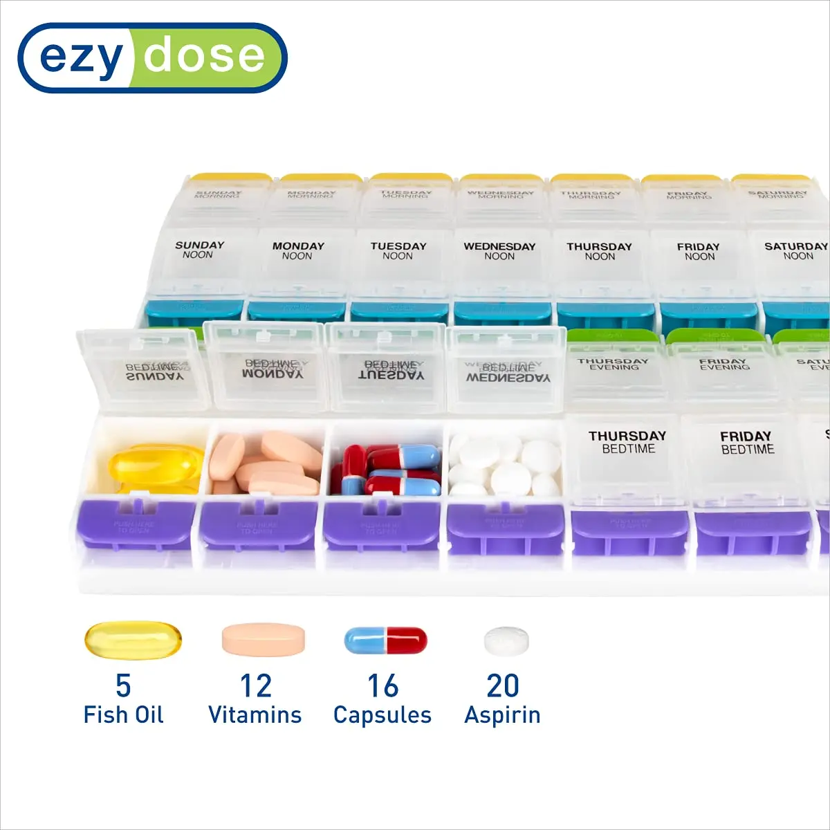 Ezy Dose Weekly Pill Organizer 4x a Day, 7-Day, 2XL | Large Compartments for Meds & Vitamins - view 3