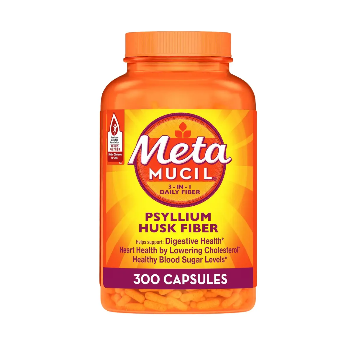 Metamucil Psyllium Husk Fiber Capsules, 300 Count | USA-Sourced Digestive Health Supplement - main product image