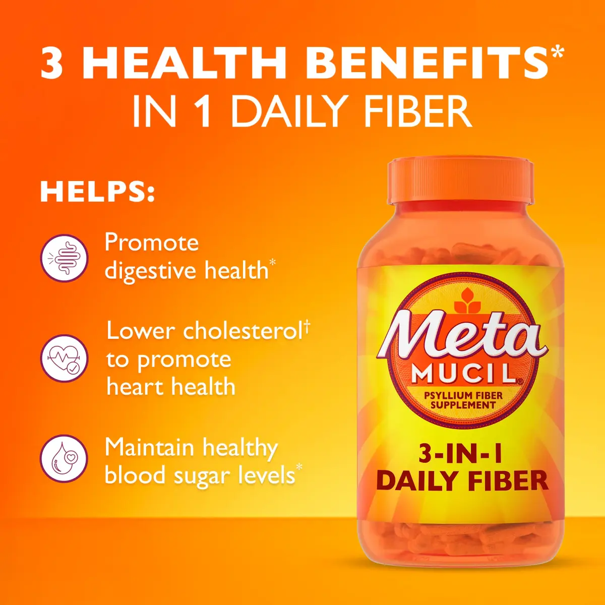 Metamucil Psyllium Husk Fiber Capsules, 300 Count | USA-Sourced Digestive Health Supplement - view 3