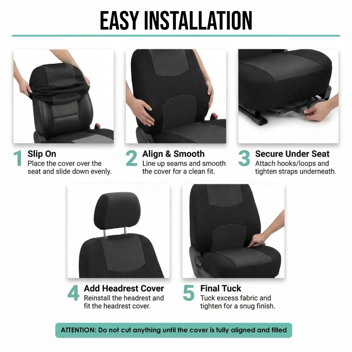 FH Group Full Set Cloth Car Seat Covers Black | Universal Fit Automotive Seat Covers for SUV, Sedan, Van - view 6