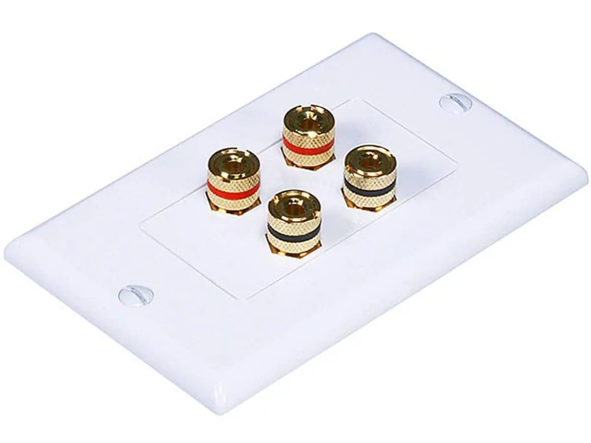 Monoprice High Quality Banana Binding Post Two-Piece Wall Plate for 2 Speakers | Corrosion-Resistant Gold Plated Connectors - main product image