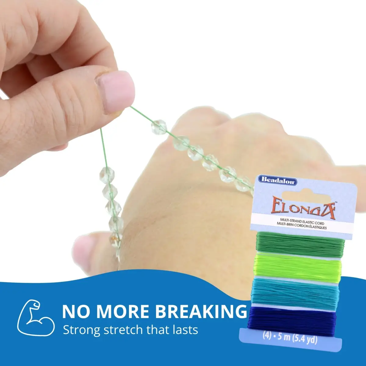 Beadalon Elonga Elastic String White 0.7 mm (5 m / 16.4 ft) | Secure Knot Grip for Jewelry Making - view 3