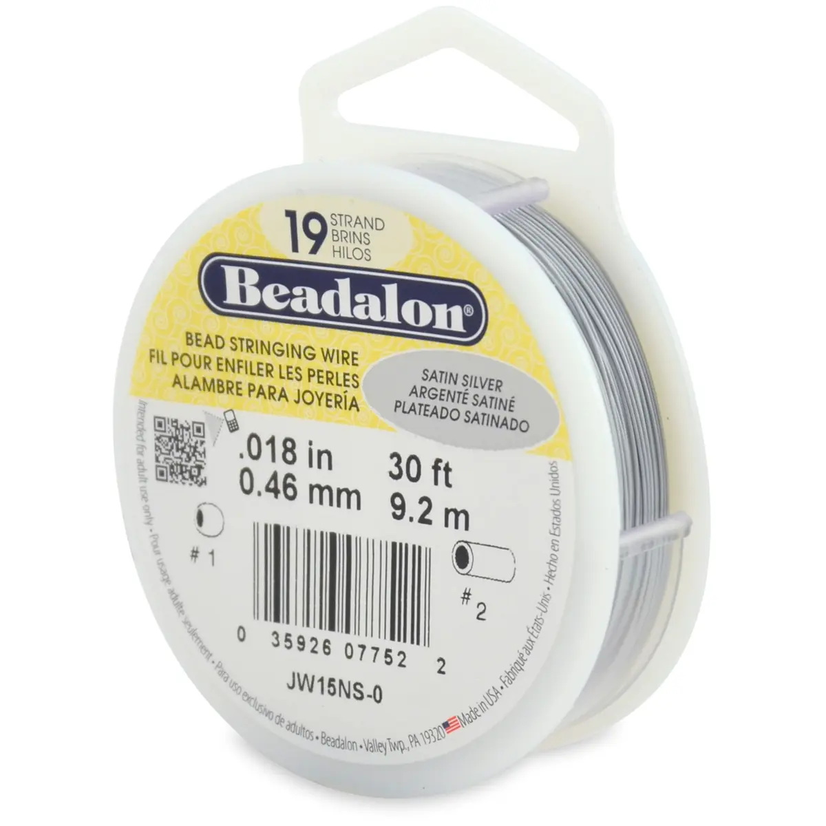 Beadalon 19-Strand Bead Stringing Wire 0.40 mm | Satin Silver, 30 Feet, Flexible & Durable - main product image