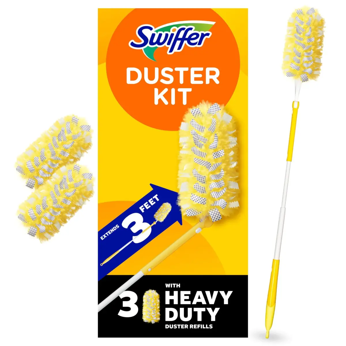 Swiffer Heavy Duty Duster Kit with 3 ft Extendable Handle & 3 Refills | Picks Up 5X More Dust Than Feather Duster - main product image