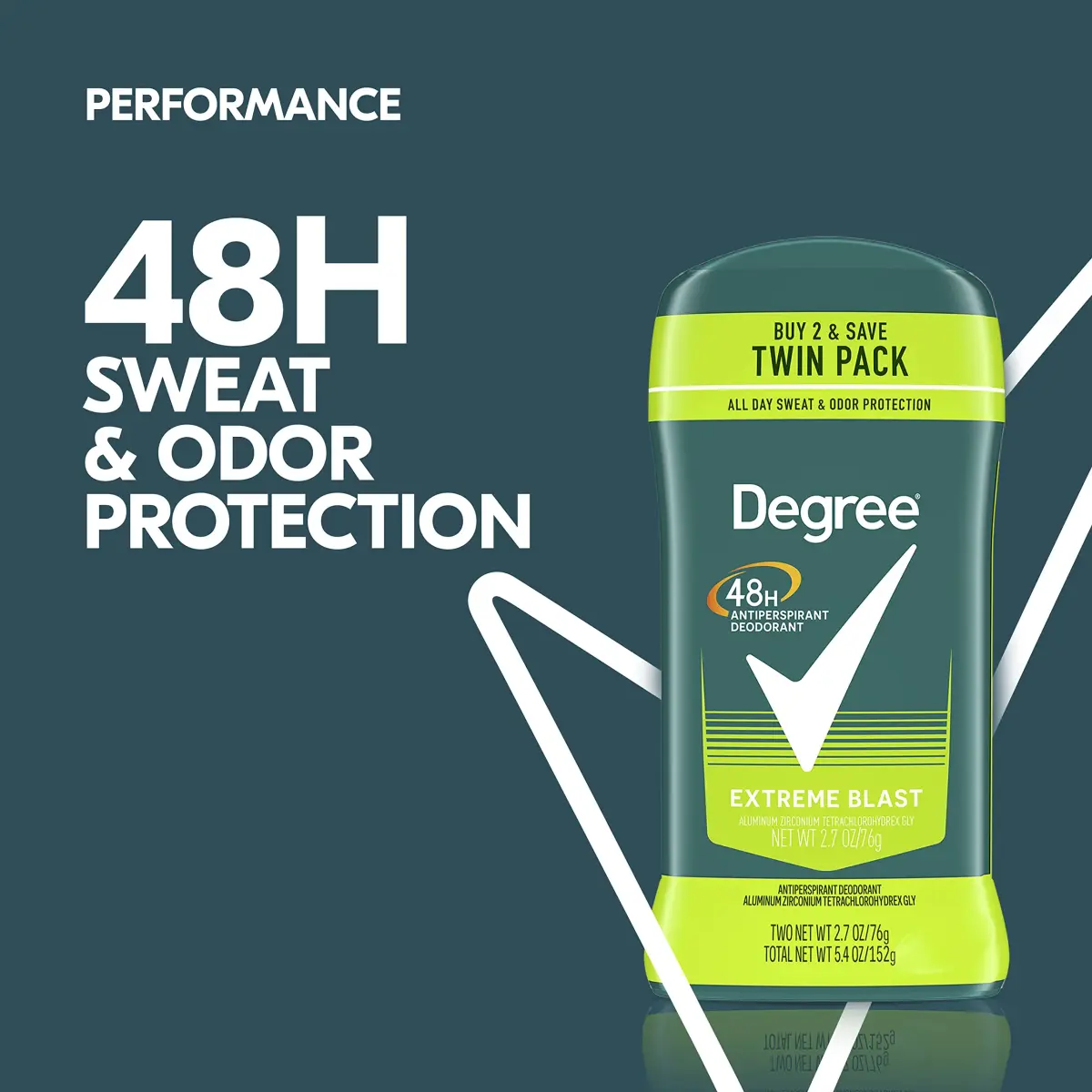 Degree Men Original Protection Antiperspirant Deodorant Extreme Blast Twin Pack 5.4 oz (153 g) | 48-Hour Sweat and Odor Protection - view 3