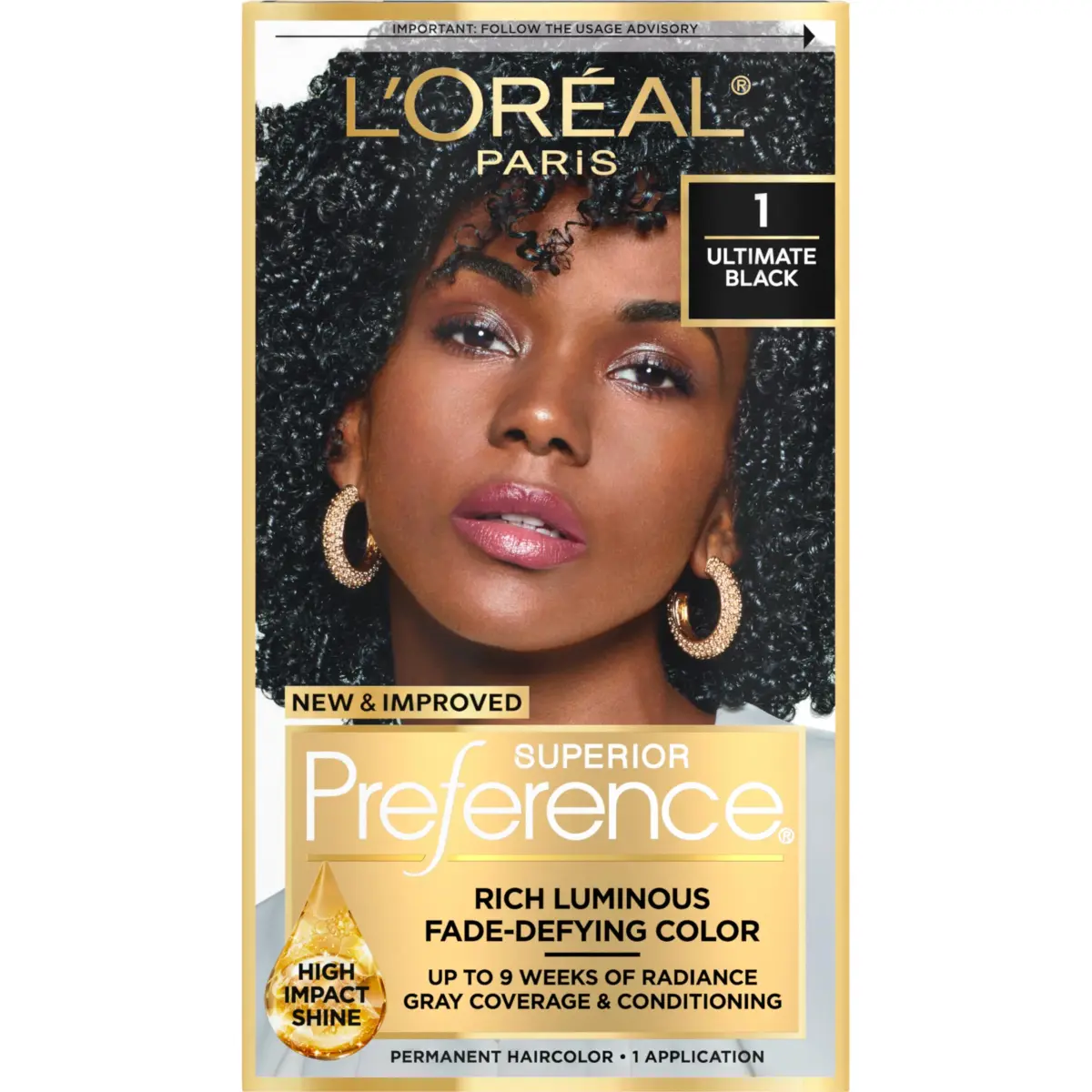 L'Oreal Paris Superior Preference Permanent Hair Color, Ultimate Black 1, 3.38ml (0.11 Fl Oz) | Fade-Defying Radiance for Up to 9 Weeks - main product image