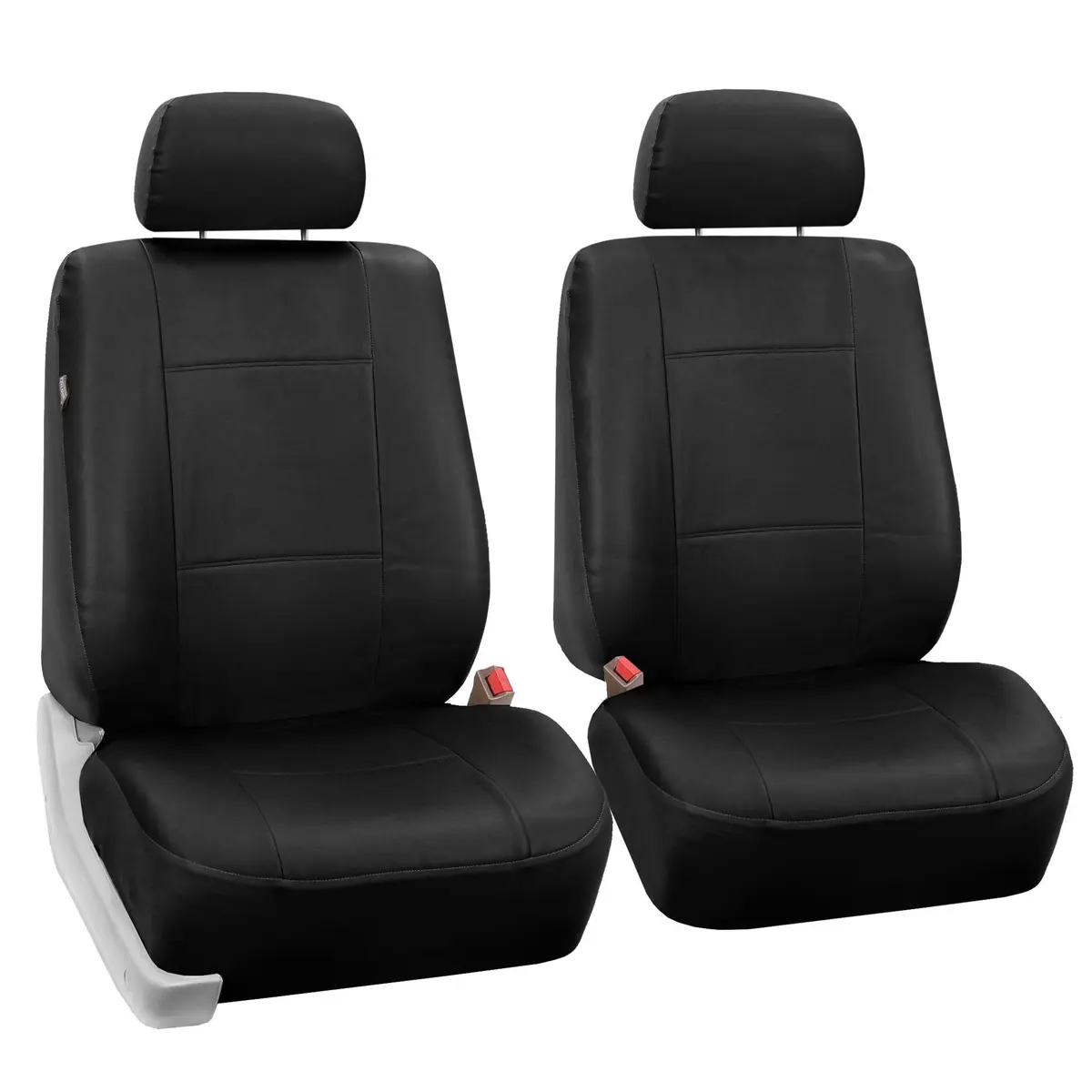 FH Group Front Set PU Leather Car Seat Covers for Low Back Seat with Removable Headrest | Universal Fit & Airbag Compatible, Black - main product image