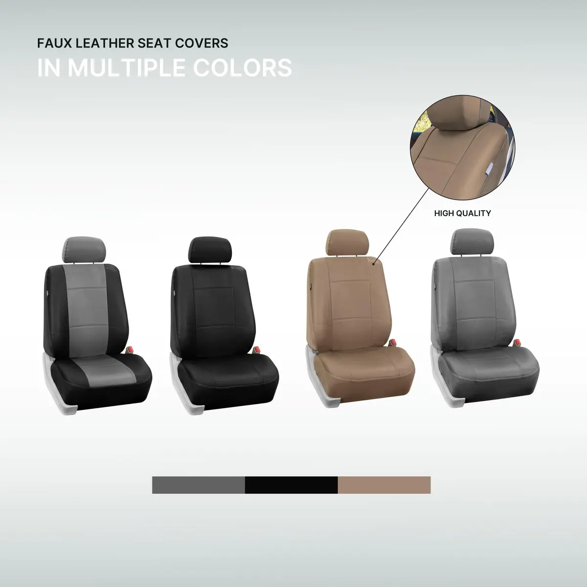 FH Group Front Set PU Leather Car Seat Covers for Low Back Seat with Removable Headrest | Universal Fit & Airbag Compatible, Black - view 6