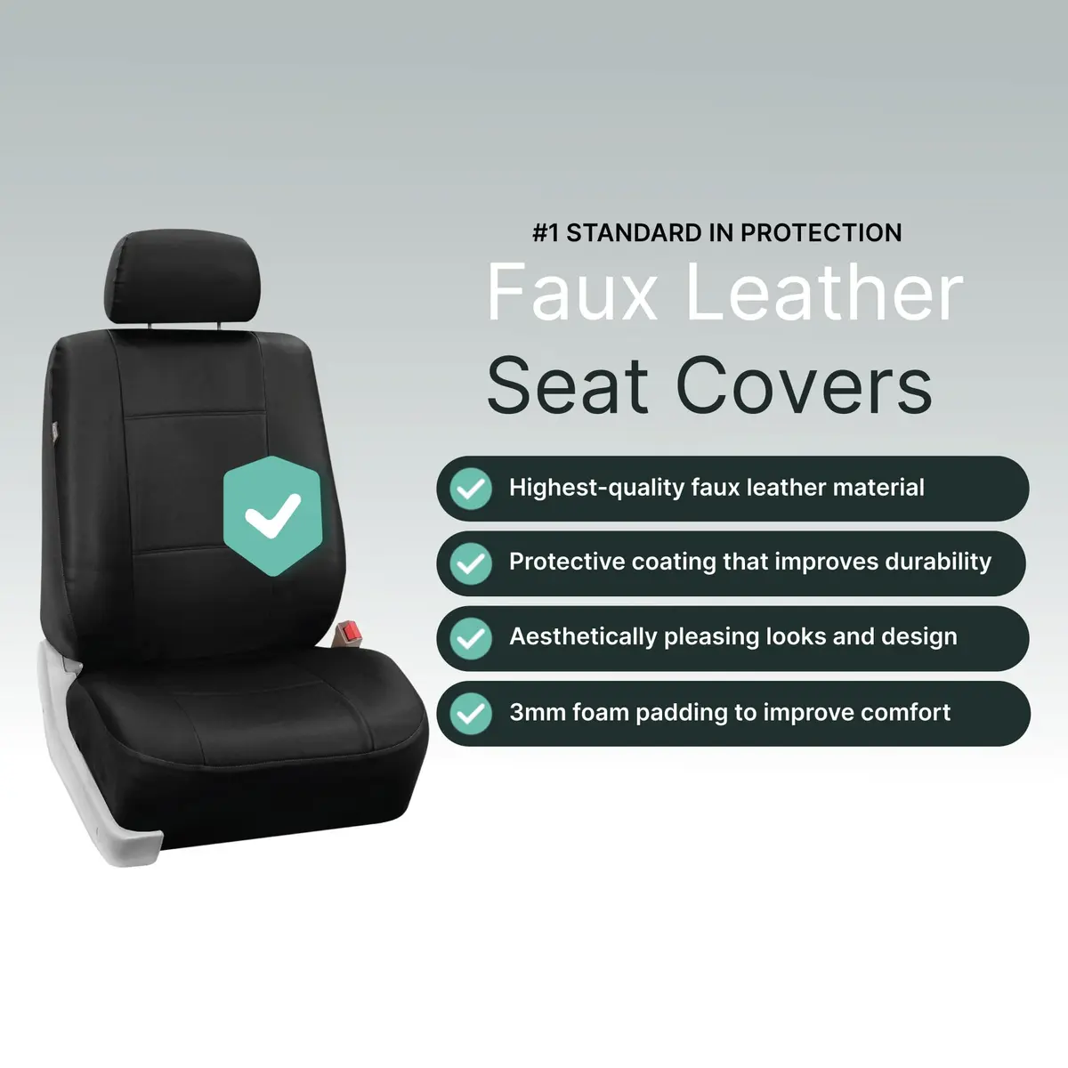 FH Group Front Set PU Leather Car Seat Covers for Low Back Seat with Removable Headrest | Universal Fit & Airbag Compatible, Black - view 7