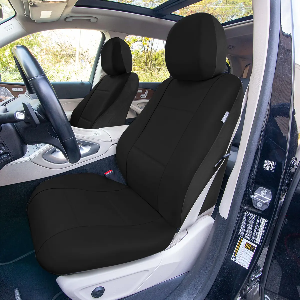 FH Group Front Set PU Leather Car Seat Covers for Low Back Seat with Removable Headrest | Universal Fit & Airbag Compatible, Black - view 2