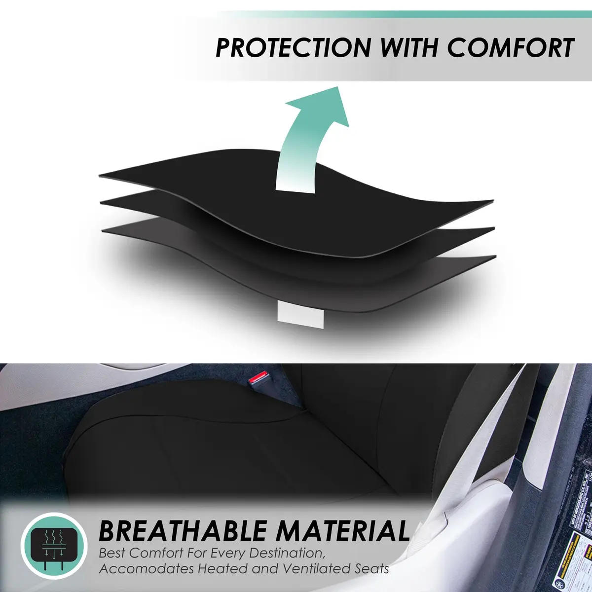 FH Group Front Set PU Leather Car Seat Covers for Low Back Seat with Removable Headrest | Universal Fit & Airbag Compatible, Black - view 4