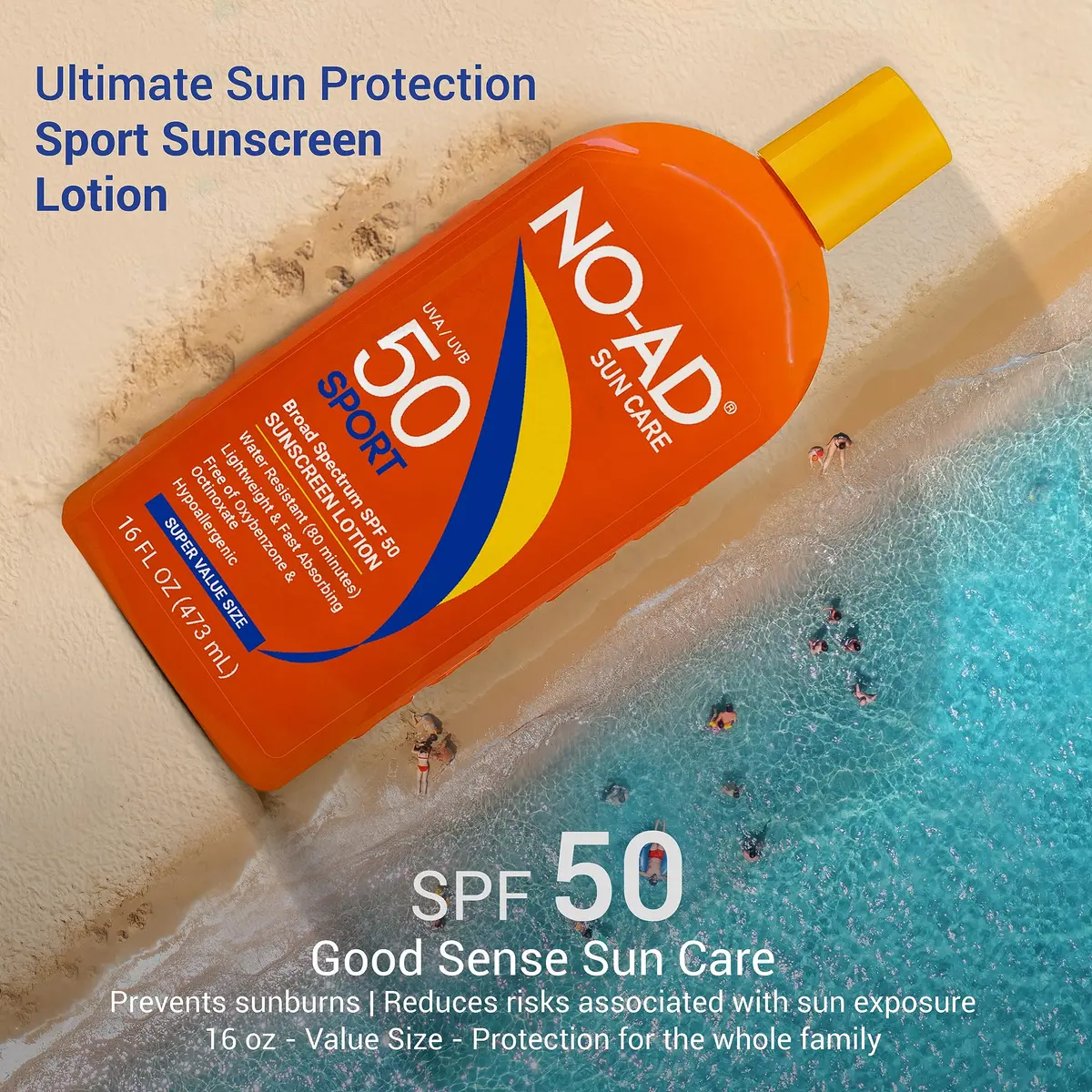 NO-AD Sport Sunscreen Lotion SPF 50 16 oz | Water-Resistant, Fragrance-Free, Family Size - view 2