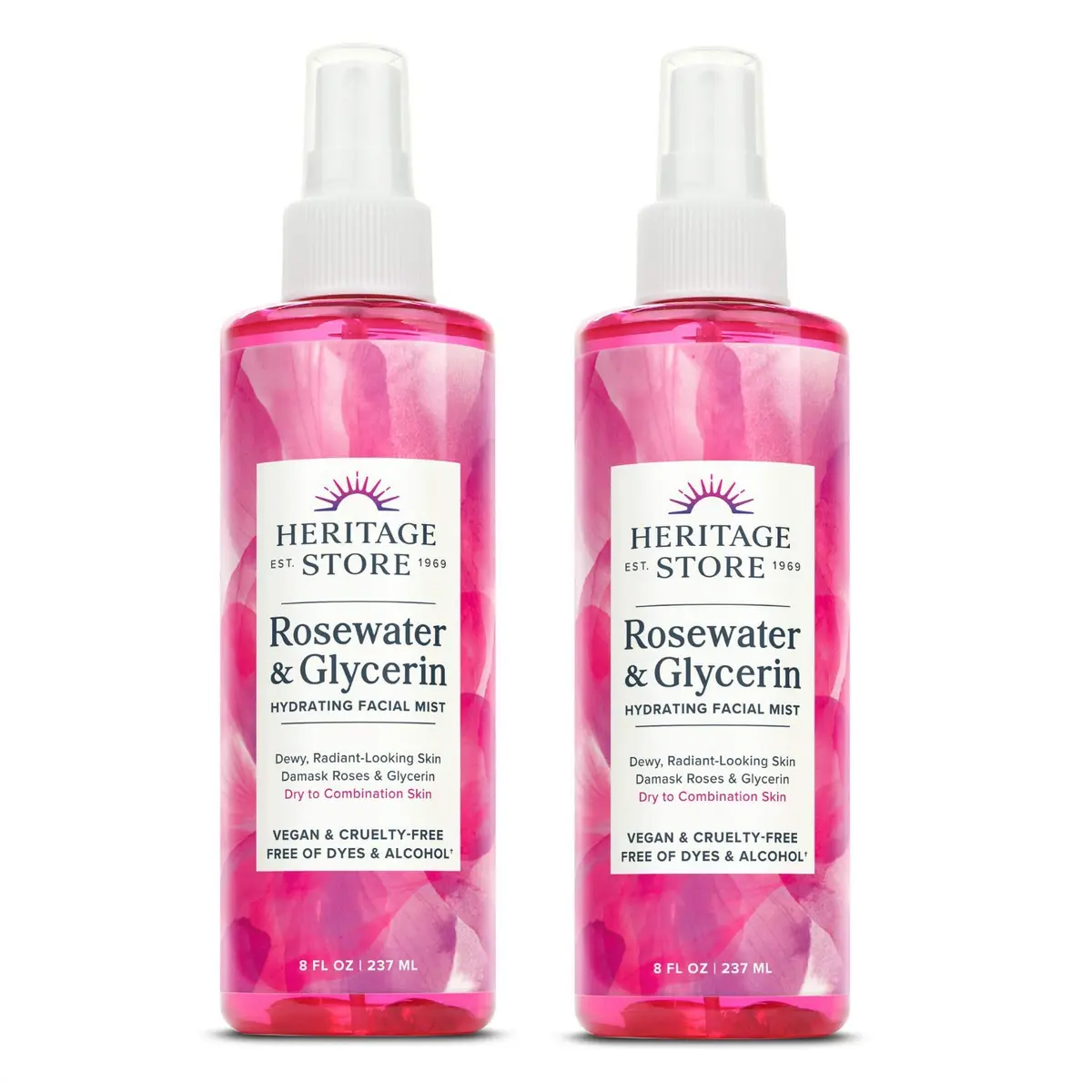Heritage Store Rosewater with Glycerin | 8 Fl Oz Mist for Skin & Hair | Vegan, Natural, Hydrating - main product image