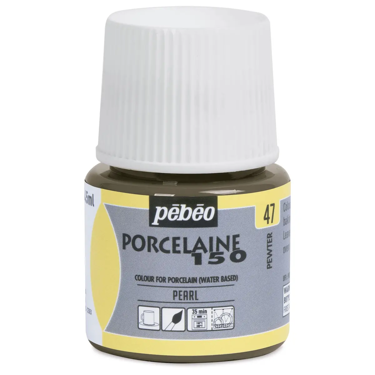 PEBEO Porcelaine 150 Ceramic Paint 45 ml Pewter | Water-Based High-Gloss Colors for Porcelain - main product image