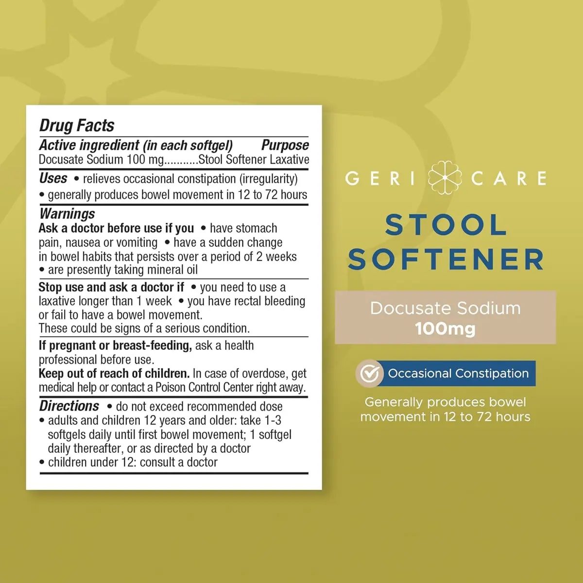 GeriCare Docusate Sodium Stool Softener 100mg | 1000 Gel Caps for Constipation Relief - view 7