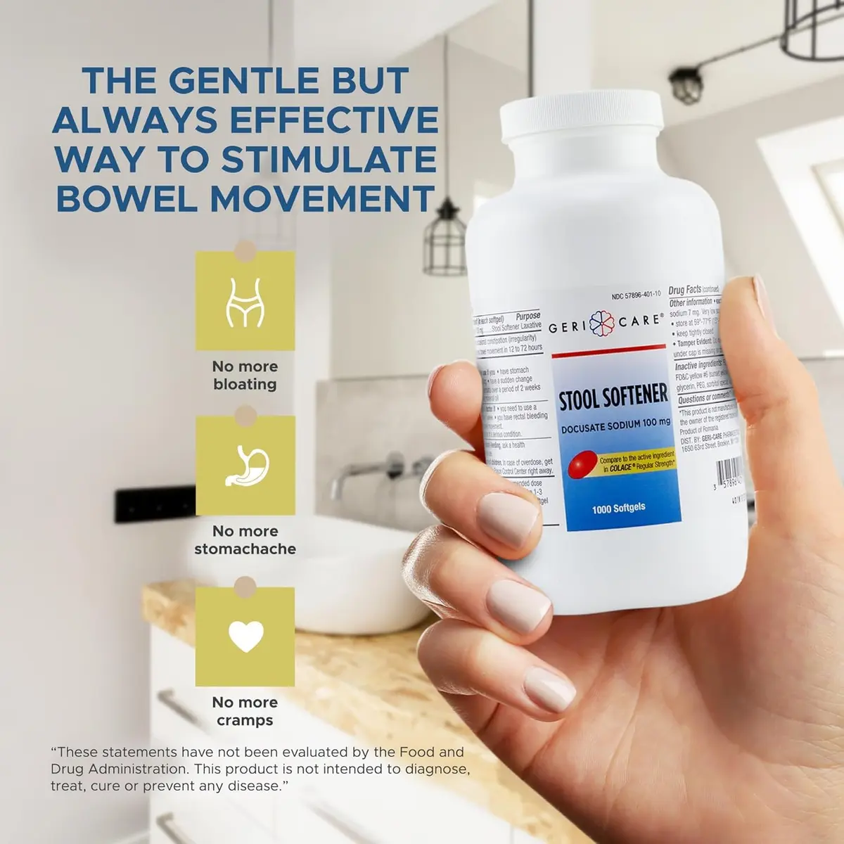 GeriCare Docusate Sodium Stool Softener 100mg | 1000 Gel Caps for Constipation Relief - view 4