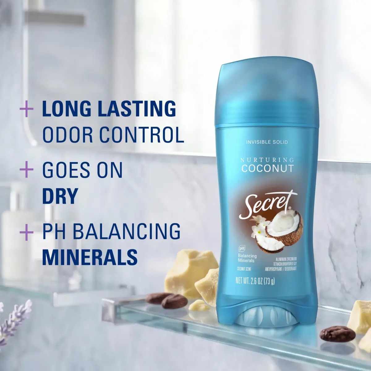 Secret Cocoa Butter Scent Antiperspirant Deodorant for Women, 72hr Protection, Invisible Solid, 2.6 oz - view 2