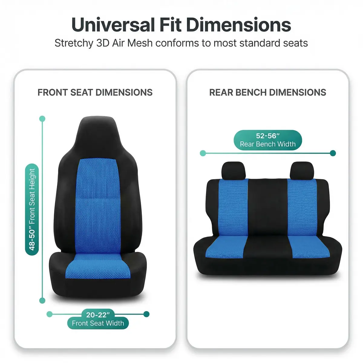 FH Group Automotive Full Car Seat Covers for SUV, Trucks, Sedan and More - Universal Fit Front High Back & Rear Solid Bench Design Interior Accessories - 3D Air Mesh Fabric Center Panel - Blue | Breathable & Washable - view 6