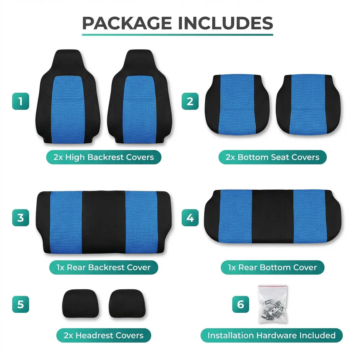 FH Group Automotive Full Car Seat Covers for SUV, Trucks, Sedan and More - Universal Fit Front High Back & Rear Solid Bench Design Interior Accessories - 3D Air Mesh Fabric Center Panel - Blue | Breathable & Washable - view 7
