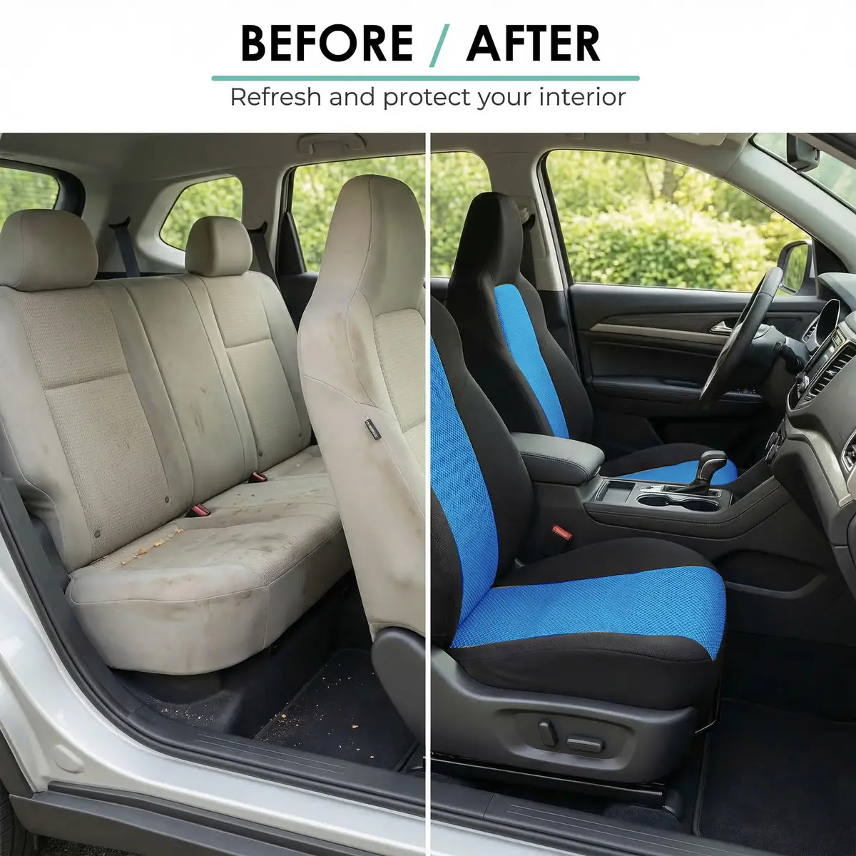 FH Group Automotive Full Car Seat Covers for SUV, Trucks, Sedan and More - Universal Fit Front High Back & Rear Solid Bench Design Interior Accessories - 3D Air Mesh Fabric Center Panel - Blue | Breathable & Washable - view 8
