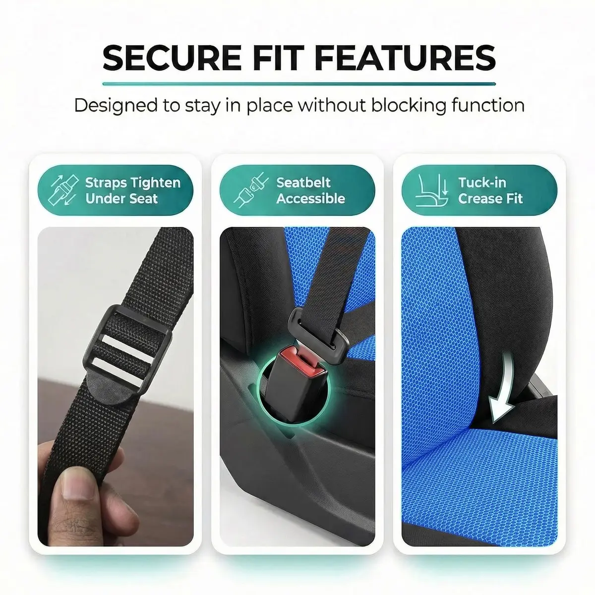 FH Group Automotive Full Car Seat Covers for SUV, Trucks, Sedan and More - Universal Fit Front High Back & Rear Solid Bench Design Interior Accessories - 3D Air Mesh Fabric Center Panel - Blue | Breathable & Washable - view 4