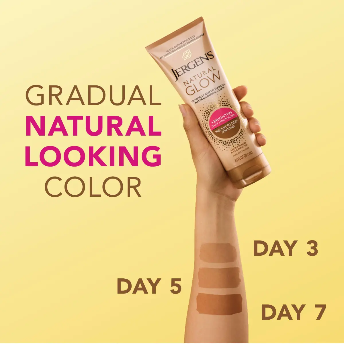 Jergens Natural Glow Self Tanner Body Lotion Medium to Deep Skin Tone 222ml (7.5 Fl Oz) | Gradual Color Build - view 3