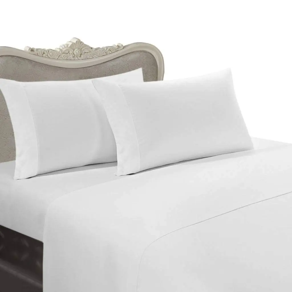 Egyptian Bedding Queen Sheet Set | 300 TC Percale Cotton, White Solid, Luxurious - main product image
