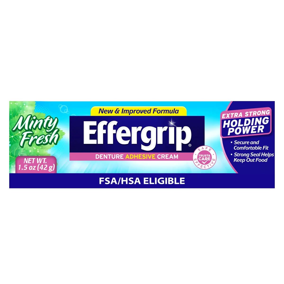 Effergrip Denture Adhesive Cream Minty Fresh 44.36 ml (1.5 Oz) | Zinc-Free Extra Strong Grip - main product image