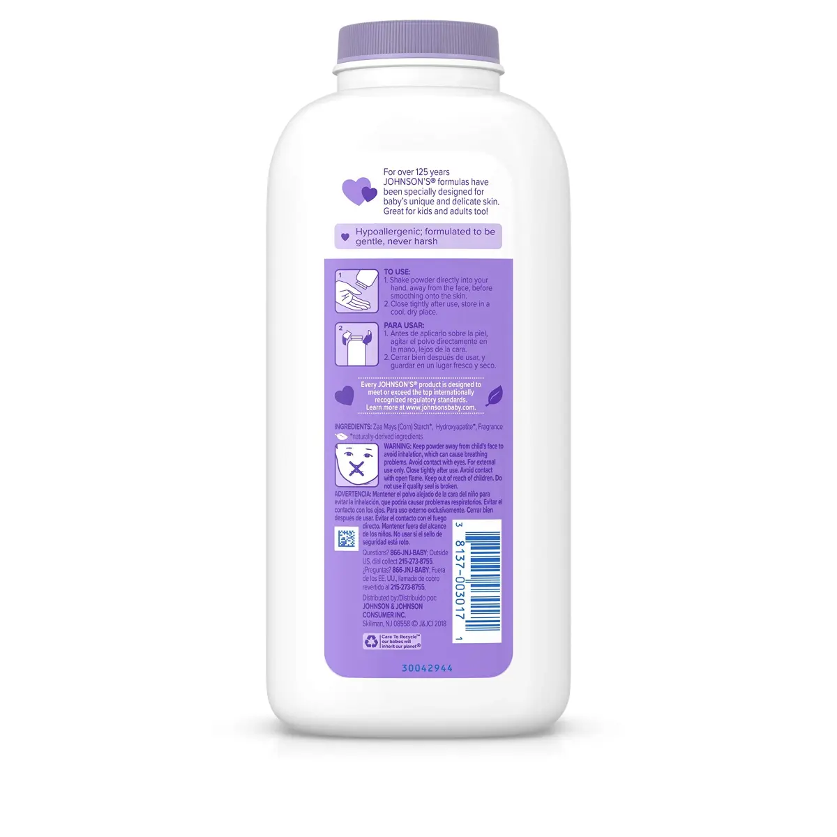 Johnson's Lavender Baby Powder with Naturally Derived Cornstarch 443ml (15 oz) | Hypoallergenic and Paraben Free - view 2