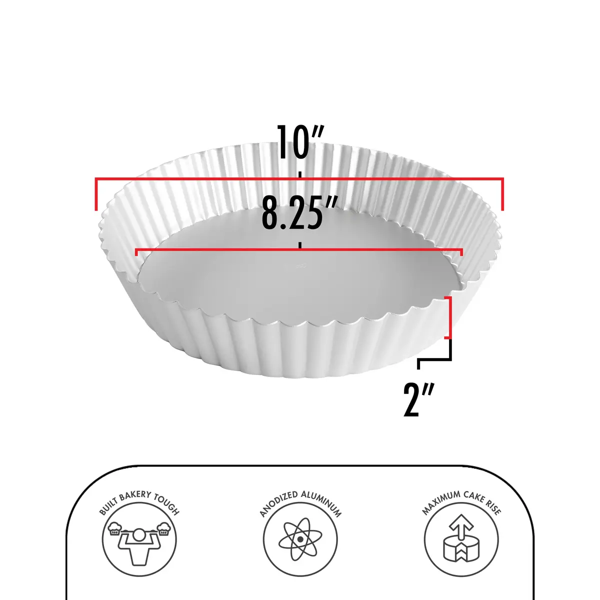 Fat Daddio's PFT-102 Round Fluted Tart Pan 10 x 2 Inch | Anodized Aluminum, 76.2 fl oz Capacity - view 3