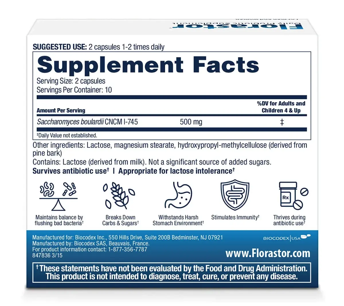 Florastor Probiotic Capsules 20 Count | Digestive & Immune Health Support - view 2
