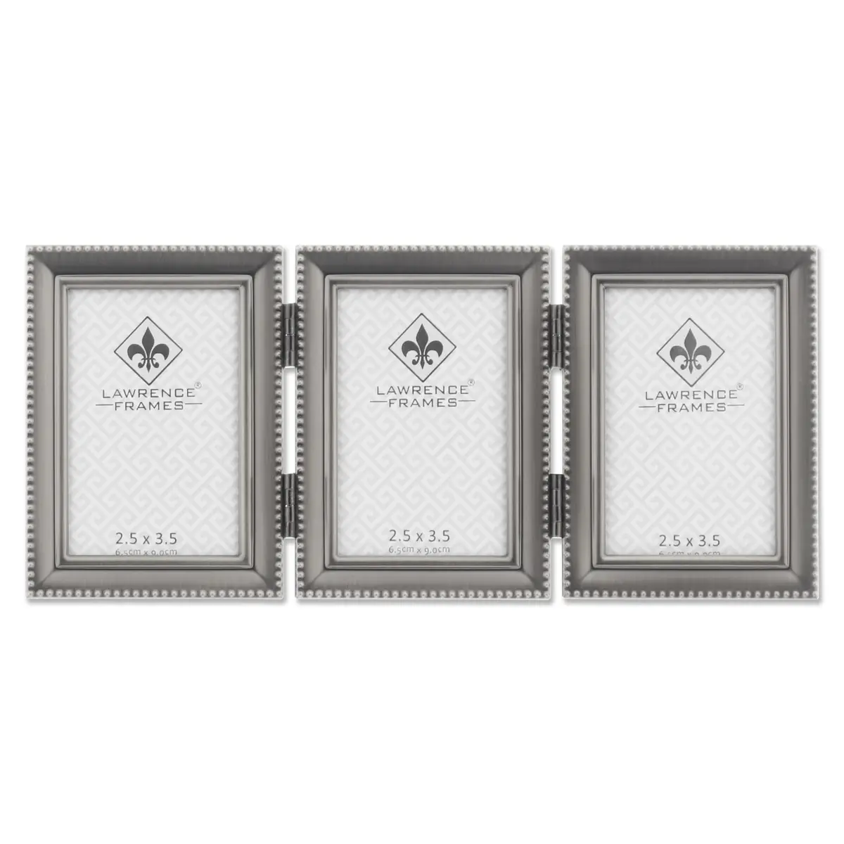 Lawrence Frames Bead Border Design 2.5x3.5 Triple Pewter Wall & Tabletop Frame - main product image