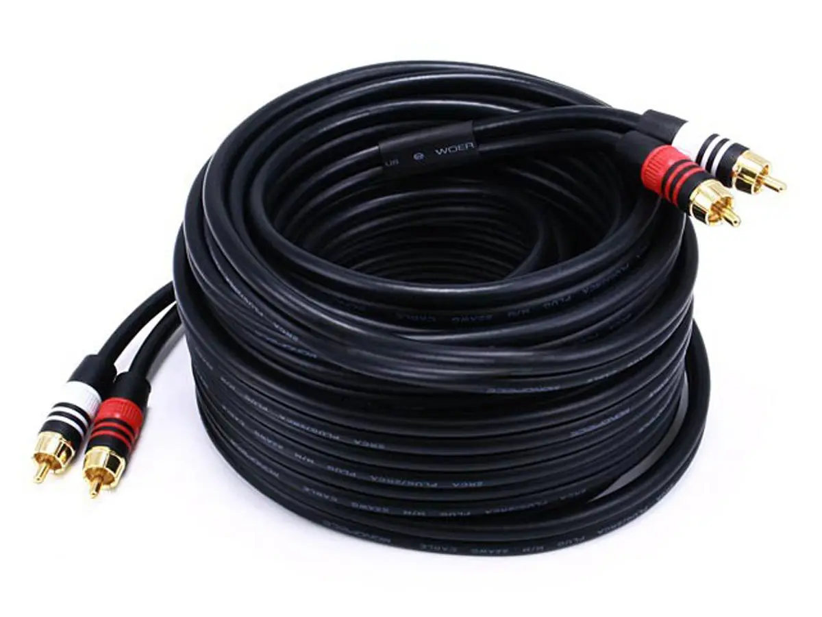 Monoprice Premium Two-Channel Audio Cable - 35 Feet - Black | 2 RCA Plug to 2 RCA Plug 22AWG - main product image
