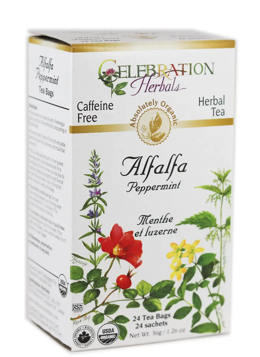 Celebration Herbals Alfalfa Peppermint Tea Organic 24 Bag | Caffeine Free Herbal Tea with Organic Herbs - main product image
