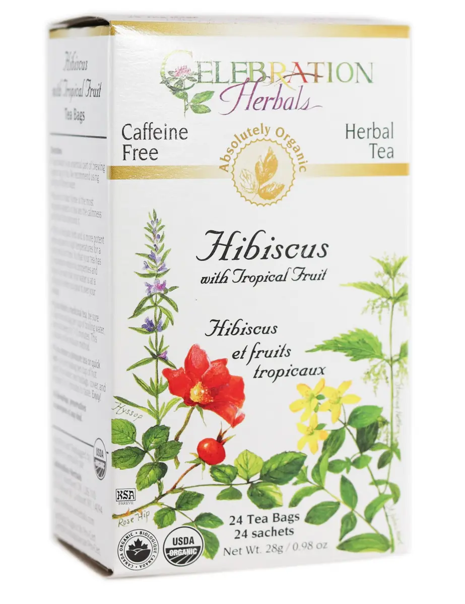 Celebration Herbals Organic Hibiscus with Tropical Fruit Tea Caffeine Free | 24 Tea Bags 28g - main product image