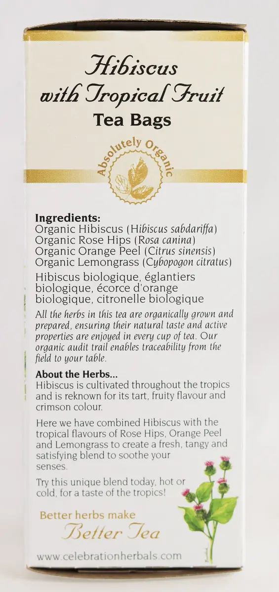 Celebration Herbals Organic Hibiscus with Tropical Fruit Tea Caffeine Free | 24 Tea Bags 28g - view 5