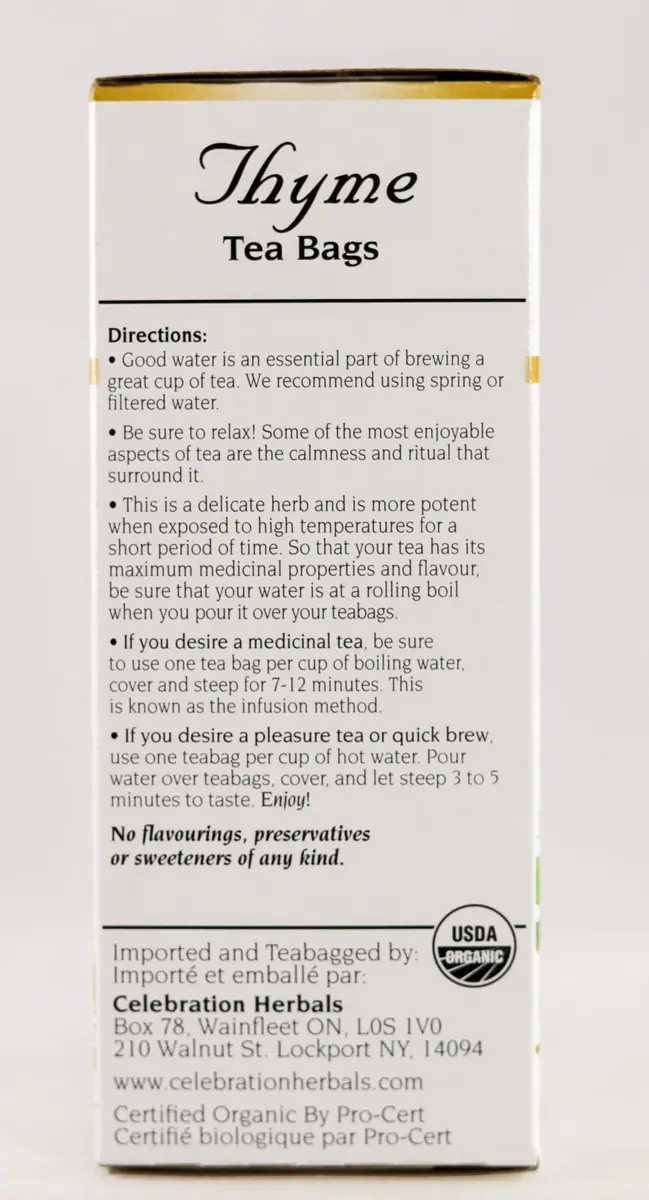 Celebration Herbals Organic Thyme Tea Bags 24 | Aromatic & Stress-Relieving (70-120 chars) - view 4