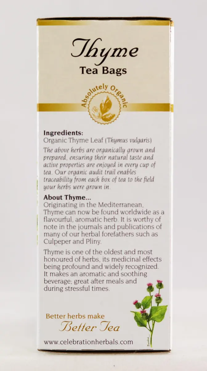 Celebration Herbals Organic Thyme Tea Bags 24 | Aromatic & Stress-Relieving (70-120 chars) - view 5