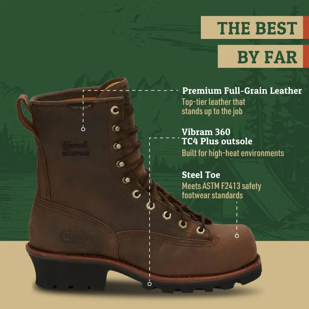 Chippewa Steel Toe Logger Boots, Bay Apache - Non Insulated - 9.5 | Waterproof Full-Grain Leather, 400g Thinsulate, Oil-Resistant Outsole - view 3