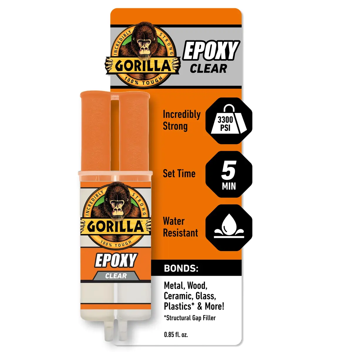 Gorilla 2 Part Epoxy 0.85 oz | Incredibly Strong Bonding, 5 Min Set, Clear - main product image