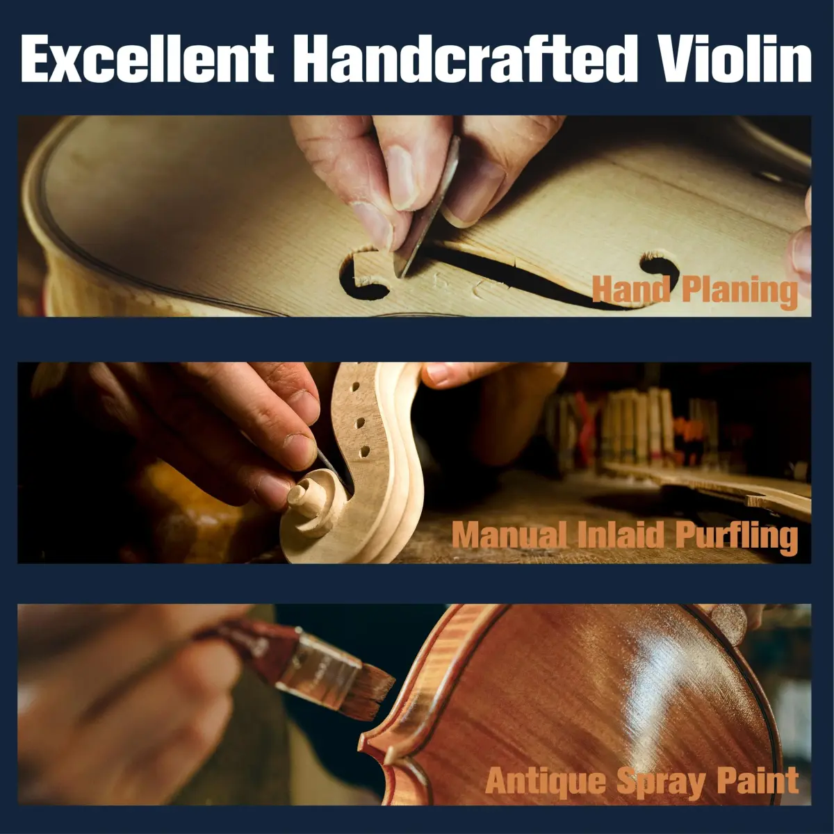 Mendini by Cecilio 4/4 Satin Antique Violin Outfit - Hand-Carved Solid Wood Beginner Violin Kit - view 2